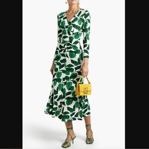 Diane Von Furstenberg Timmy Ruched Printed Jersey Midi Dress Sz. S